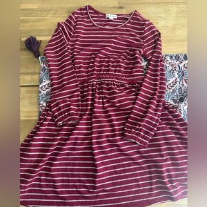 Derek Heart Burgundy and White Striped Top